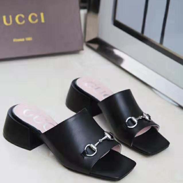 G*u*i women patent leather mid-heel slide 5.1cm chunky heel-black