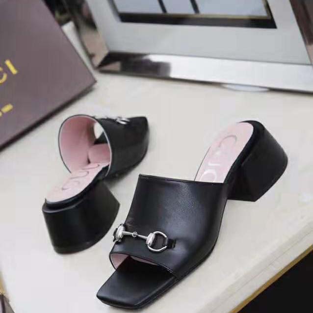 G*u*i women patent leather mid-heel slide 5.1cm chunky heel-black
