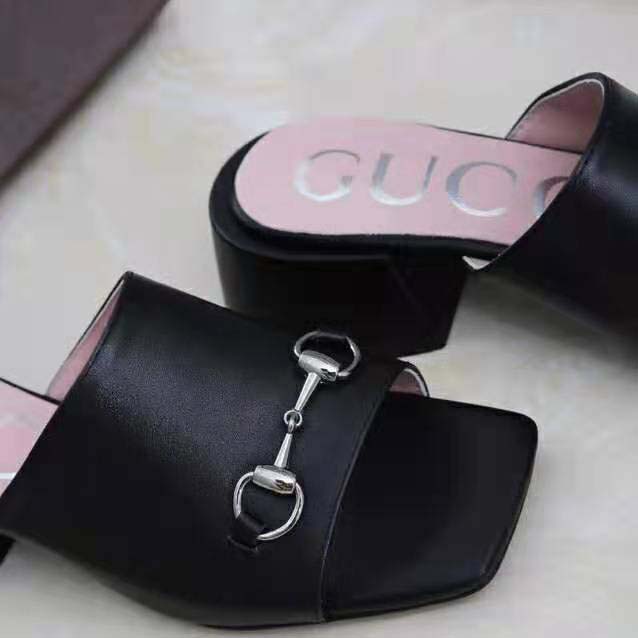 G*u*i women patent leather mid-heel slide 5.1cm chunky heel-black