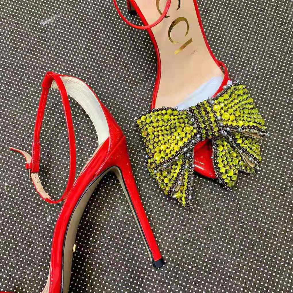 G*u*i women patent leather sandal 11.4cm thin heel-red