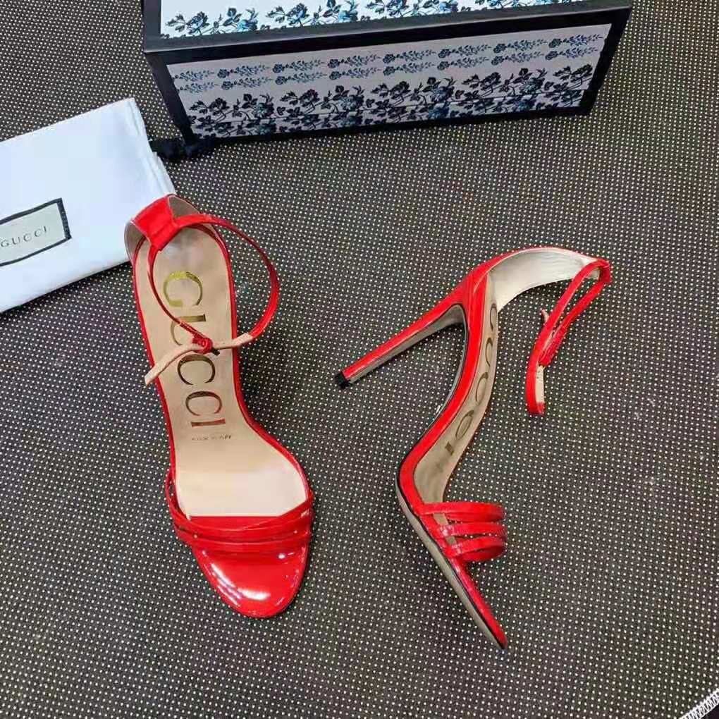 G*u*i women patent leather sandal 11.4cm thin heel-red
