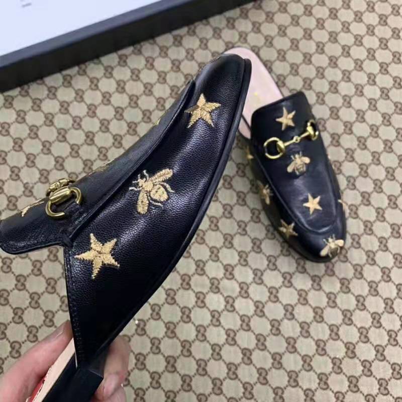 G*u*i women princetown embroidered leather slipper 1.27cm heel-black