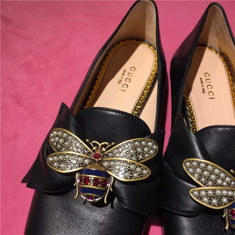 G*u*i women shoes leather ballet flat with bow 10mm heel-black