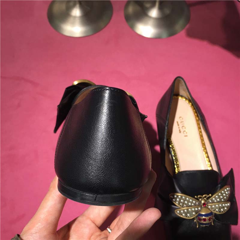 G*u*i women shoes leather ballet flat with bow 10mm heel-black