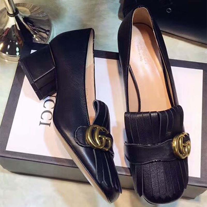 G*u*i women shoes leather mid-heel pump 50mm heel-black