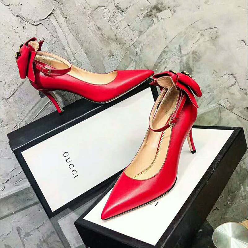 G*u*i women shoes leather pump with bow 85mm heel-red