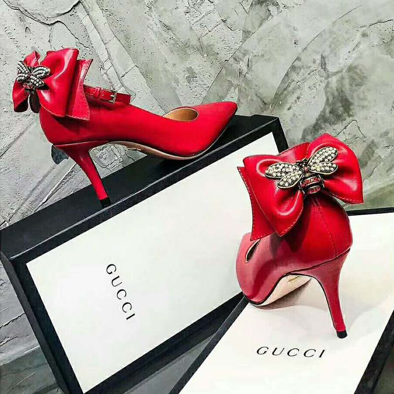G*u*i women shoes leather pump with bow 85mm heel-red