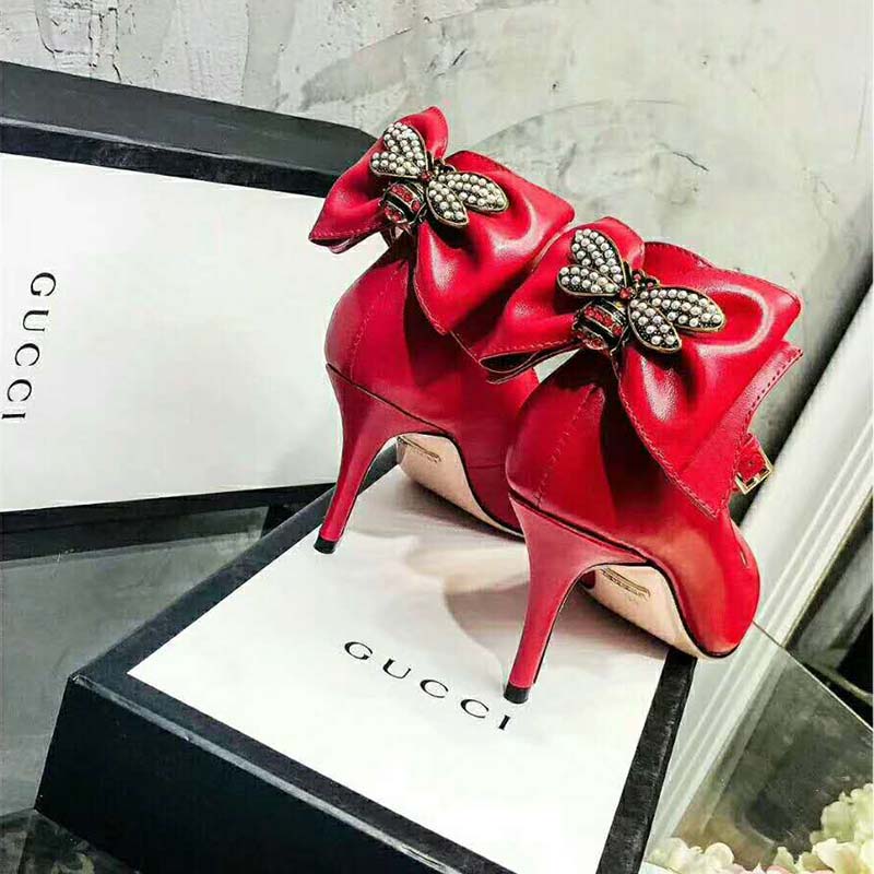 G*u*i women shoes leather pump with bow 85mm heel-red