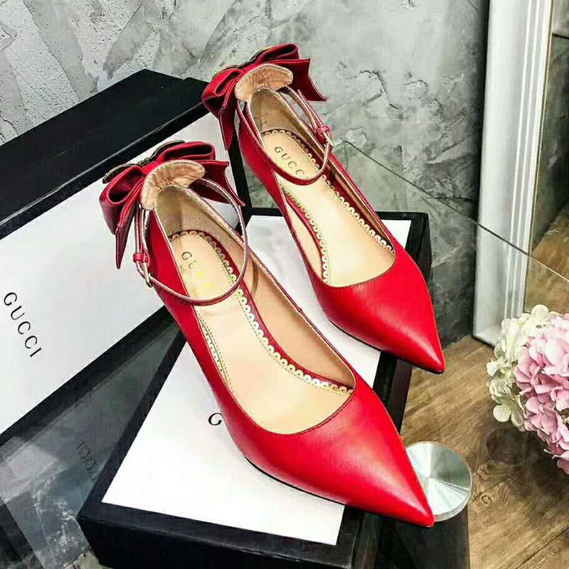 G*u*i women shoes leather pump with bow 85mm heel-red