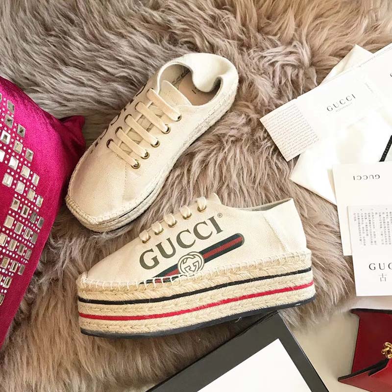 G*u*i women shoes logo platform espadrille 50mm heel-white