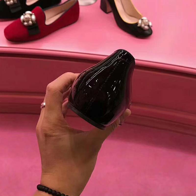 G*u*i women shoes patent leather ballet flat with bee 10mm heel-black