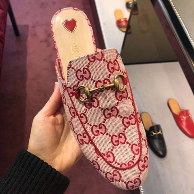 G*u*i women shoes princetown gg canvas slipper 10mm heel-pink