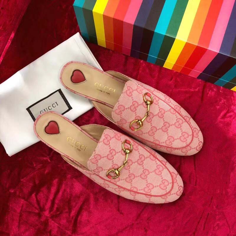 G*u*i women shoes princetown gg canvas slipper 10mm heel-pink