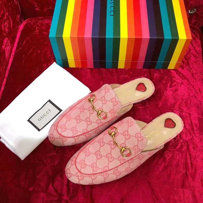 G*u*i women shoes princetown gg canvas slipper 10mm heel-pink