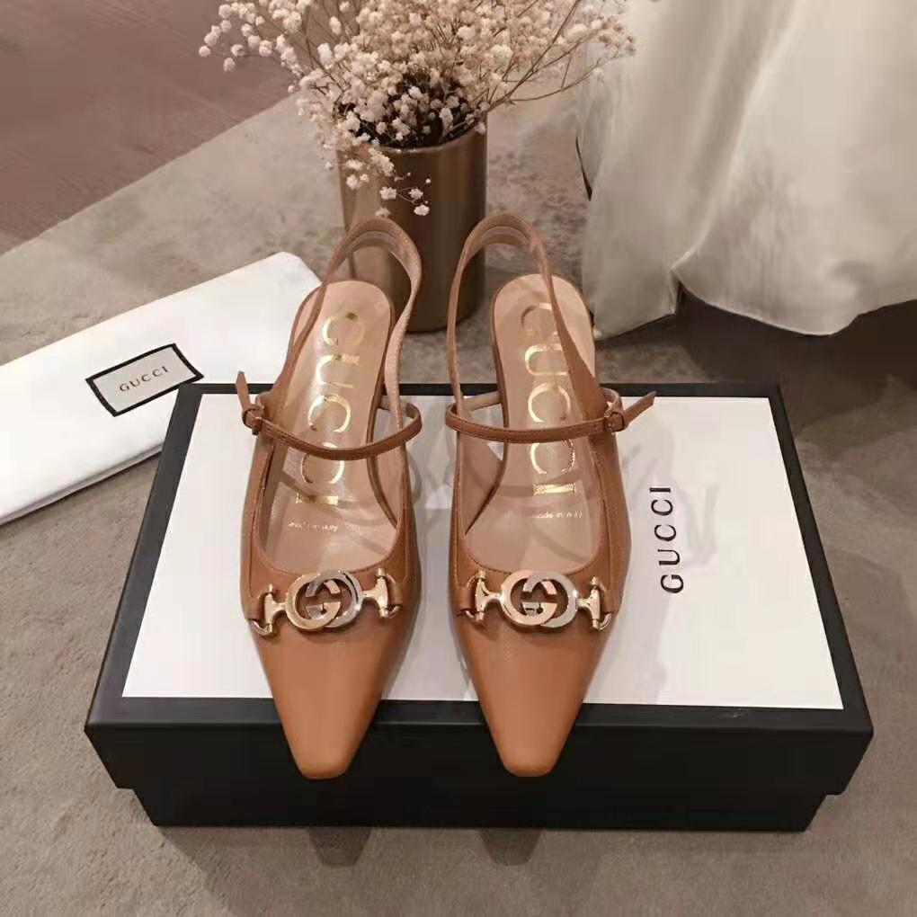 G*u*i women zumi leather low-heel slingback pump 4.6cm height-brown
