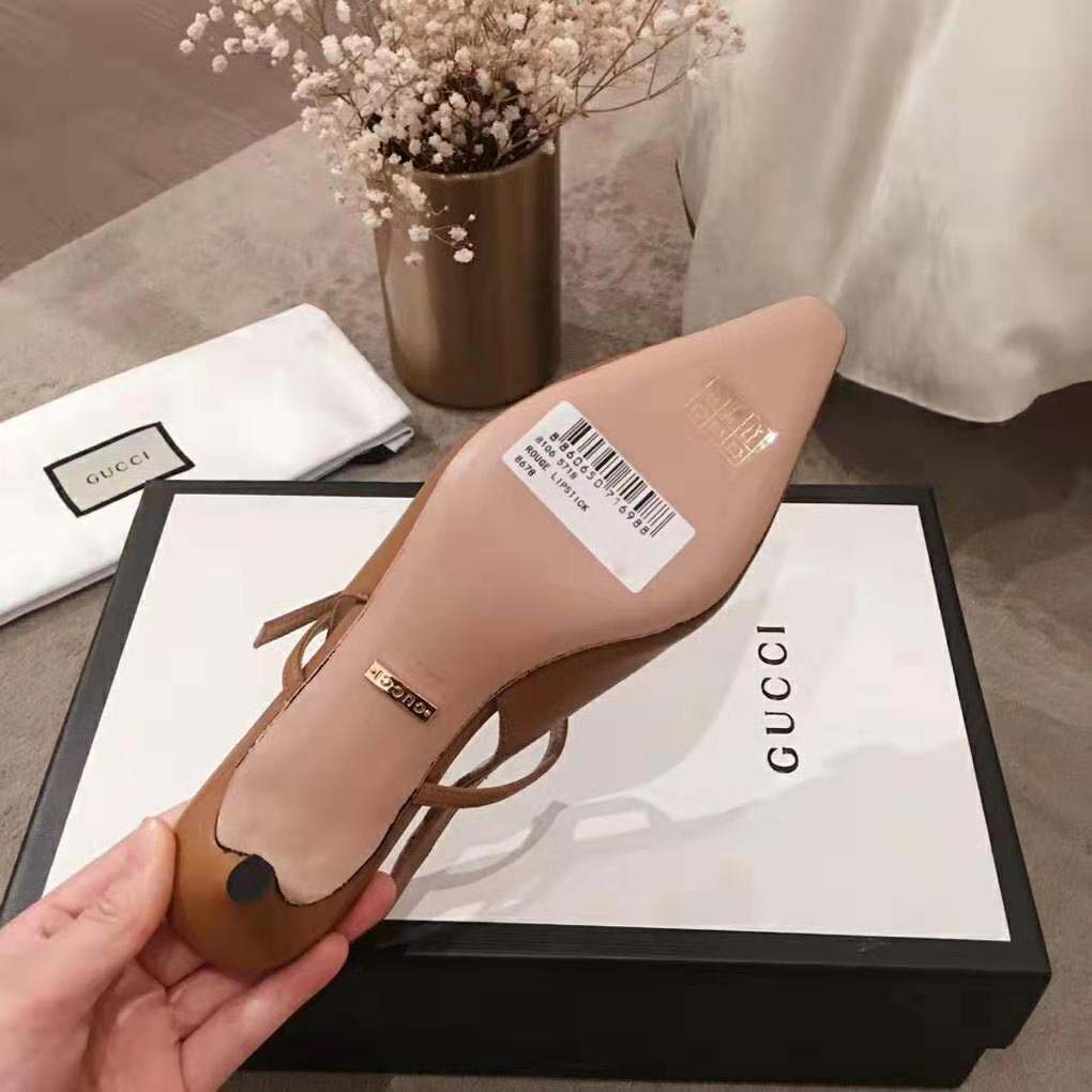 G*u*i women zumi leather low-heel slingback pump 4.6cm height-brown
