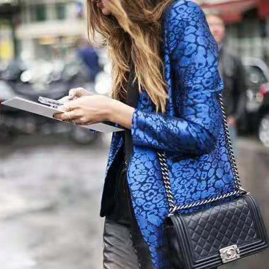 Chanel Boy Chanel Handbag in Calfskin & Ruthenium-Finish Metal-Black