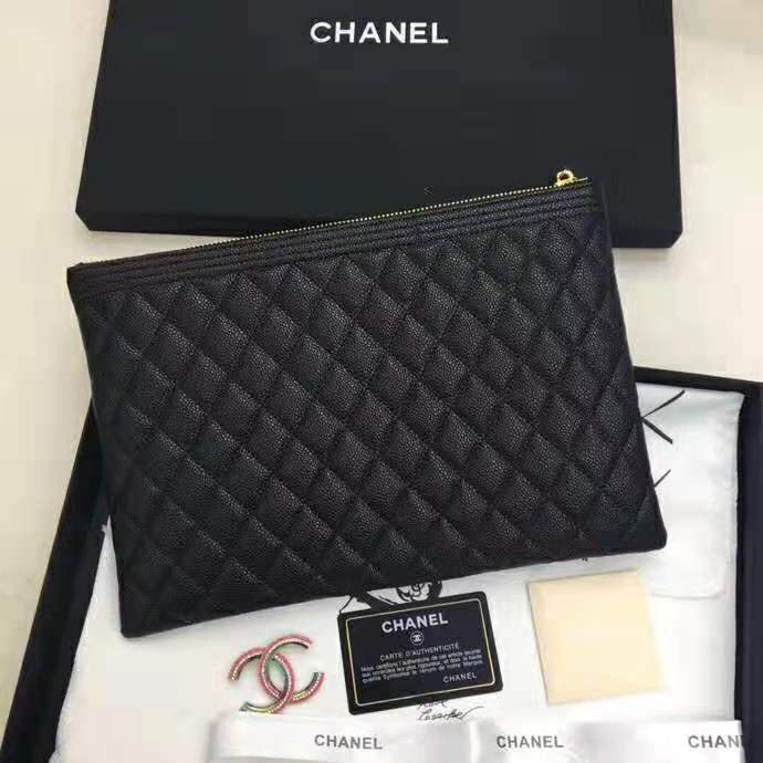 Chanel Unisex Boy Chanel Pouch in Lambskin Leather-Black