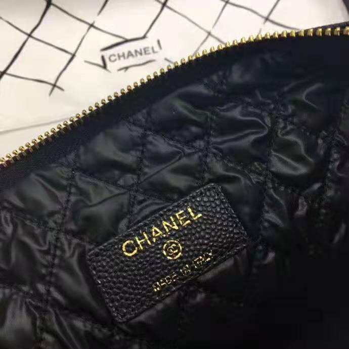 Chanel Unisex Boy Chanel Pouch in Lambskin Leather-Black