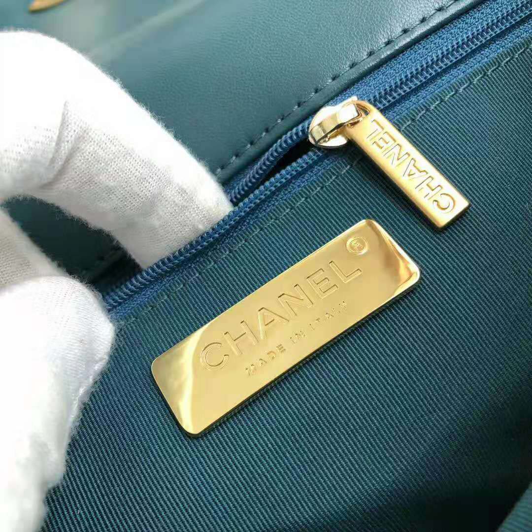 Chanel Women 19 Large Flap Bag in Goatskin Leather-Blue