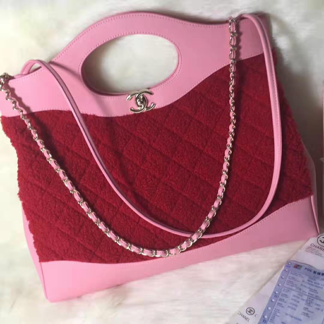 Chanel Women 31 Shopping Bag in Shearling Sheepskin and Calfskin Leather-Red