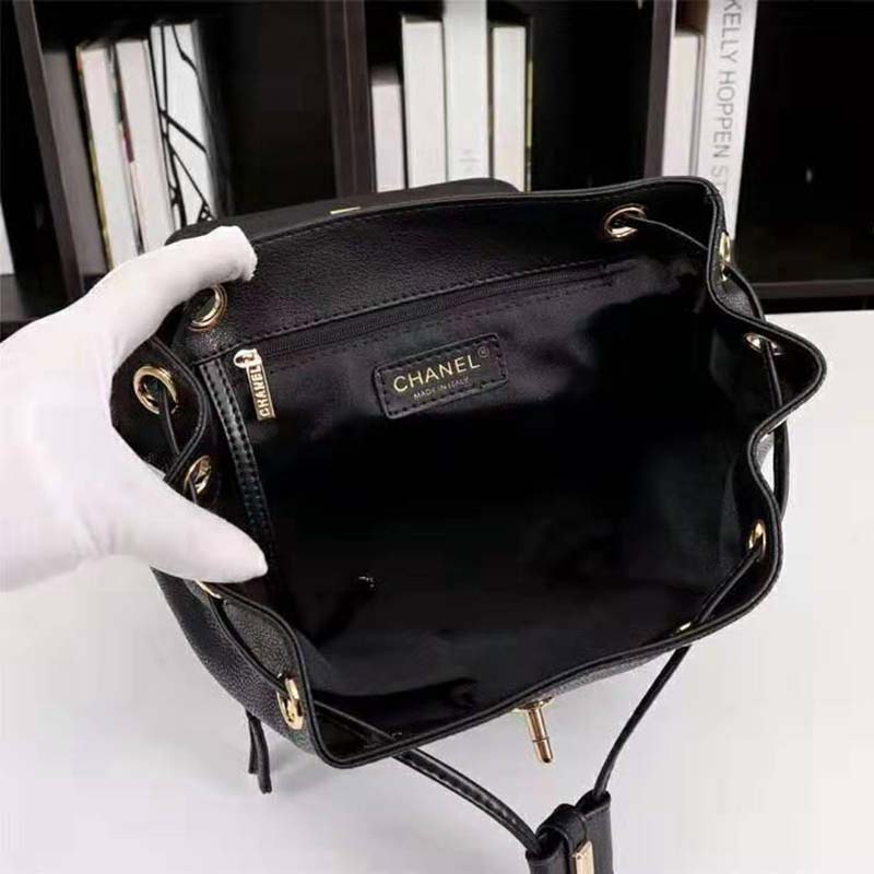 Chanel Women Backpack in Embossed Grained Calfskin Leather-Black