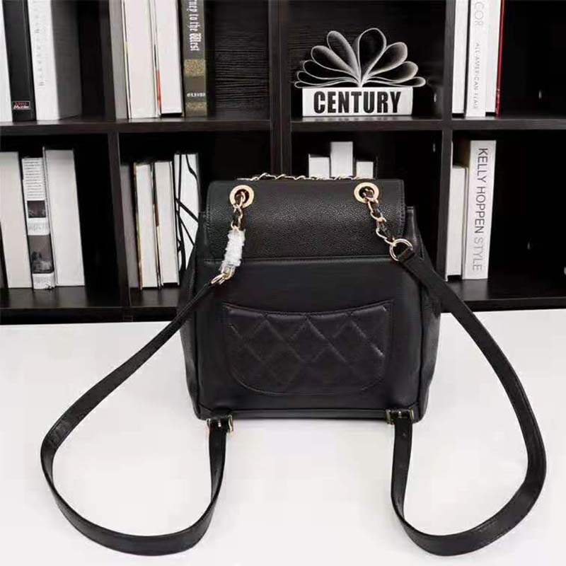 Chanel Women Backpack in Embossed Grained Calfskin Leather-Black