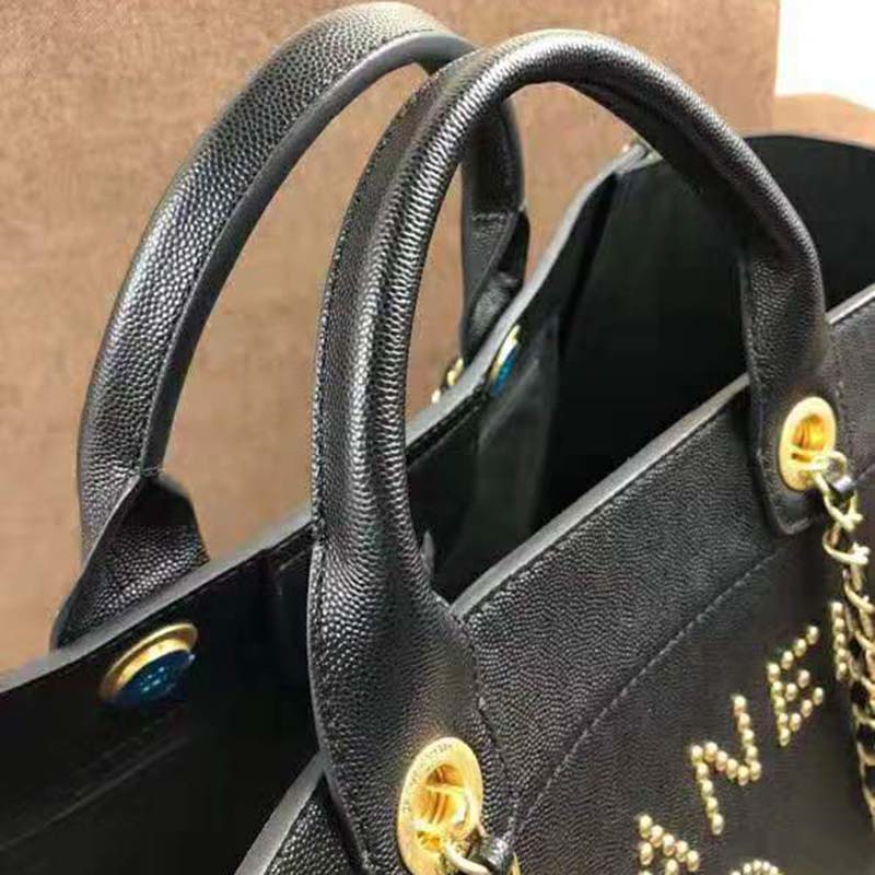 Chanel Women Chanel’s Large Tote Shopping Bag in Grained Calfskin Leather-Black