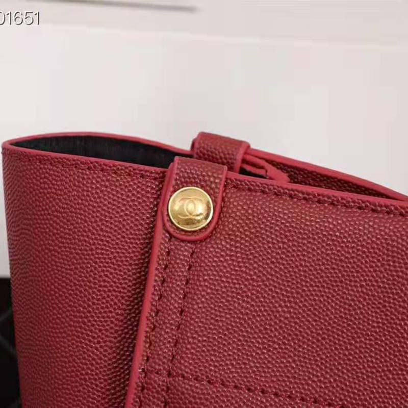 Chanel Women Chanel’s Large Tote Shopping Bag in Grained Calfskin Leather-Red