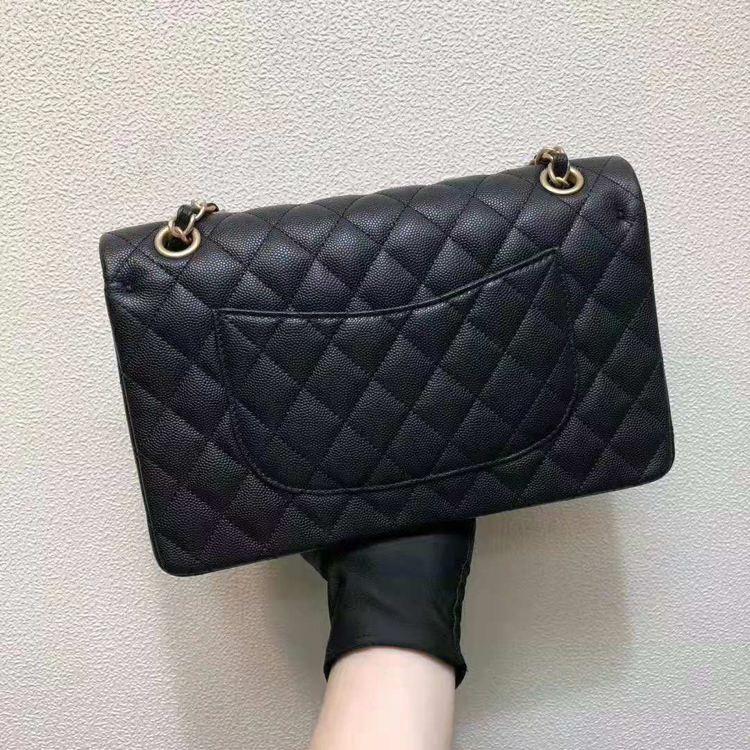 Chanel Women Classic Handbag in Grained Calfskin Leather-Black