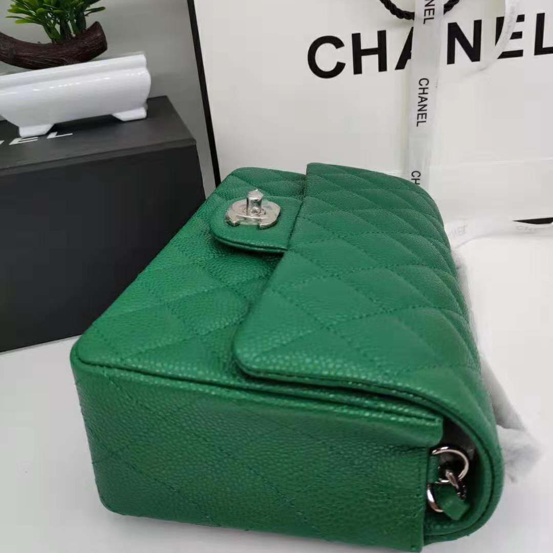 Chanel Women Classic Handbag in Lambskin Leather-Green