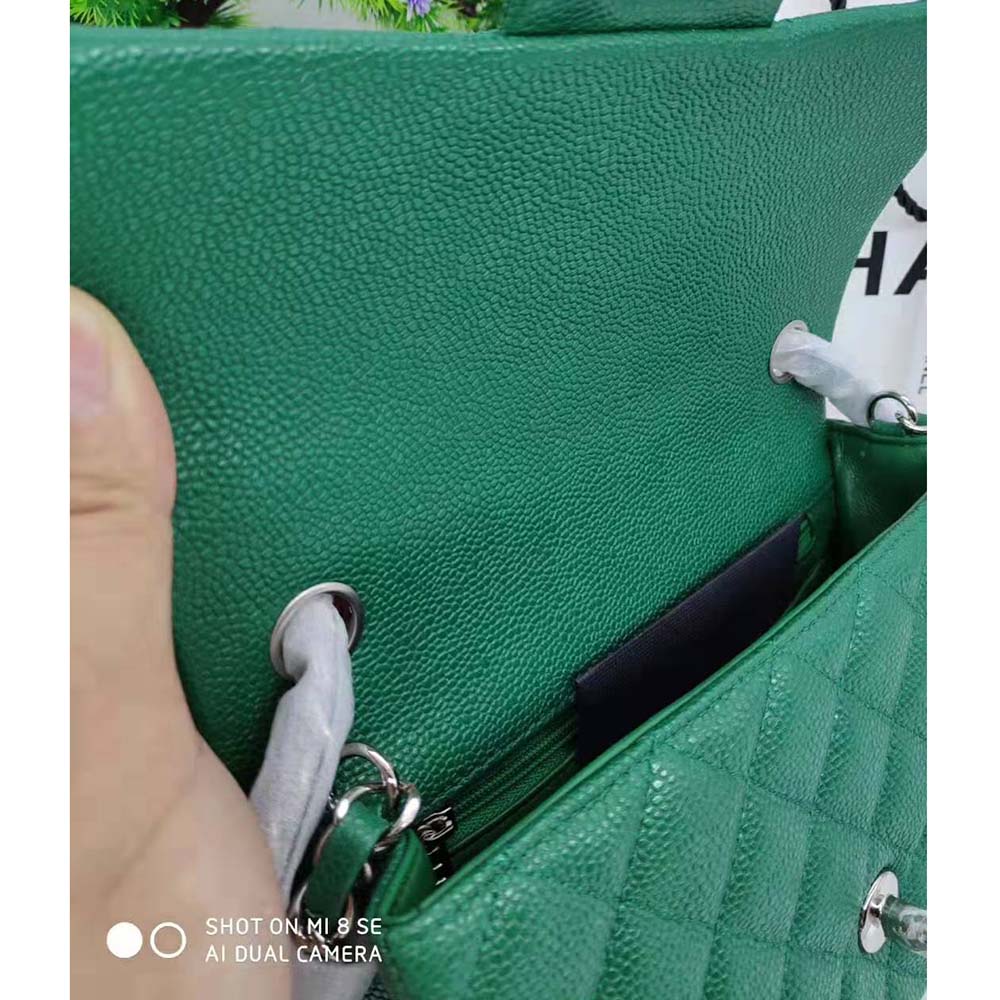 Chanel Women Classic Handbag in Lambskin Leather-Green