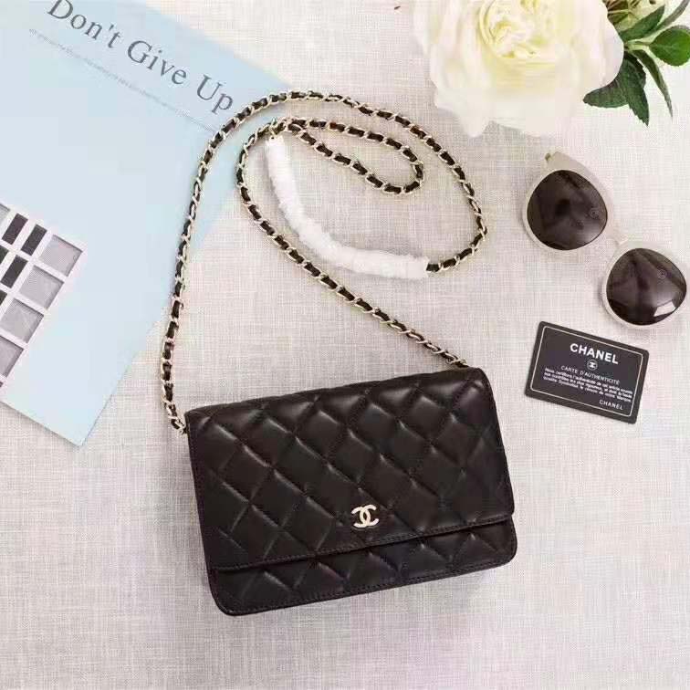 Chanel Women Classic Wallet On Chain in Lambskin Leather-Black