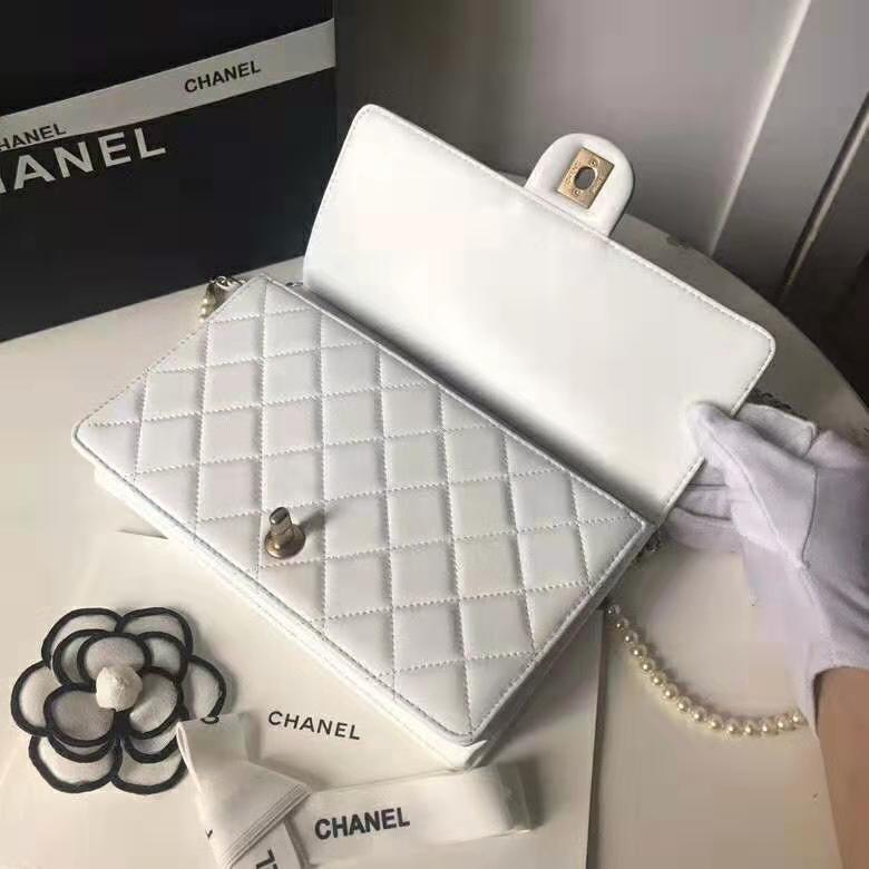 Chanel Women Flap Bag White Ringer Pearl in Goatskin Leather
