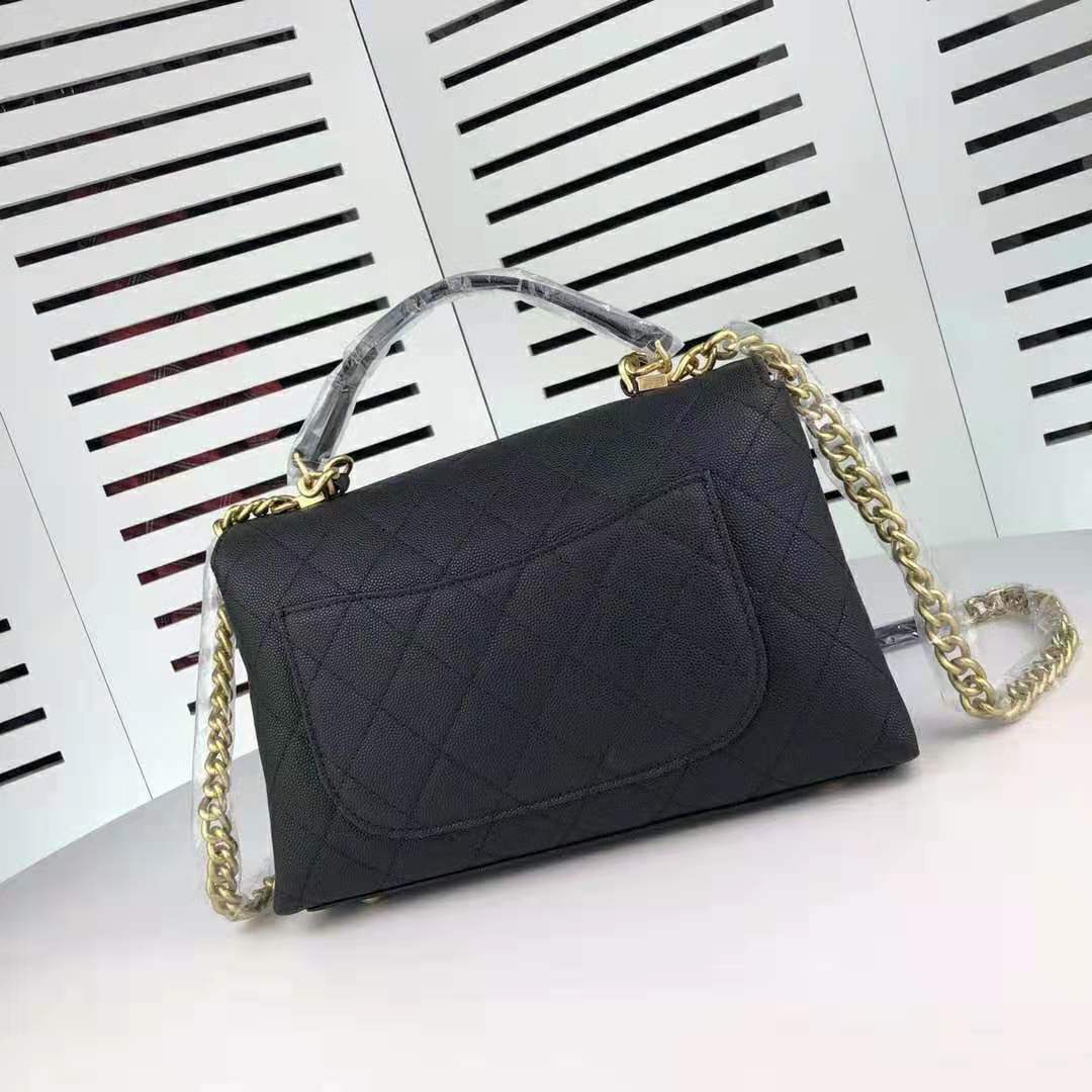 Chanel Women Flap Bag with Top Handle in Calfskin-Black