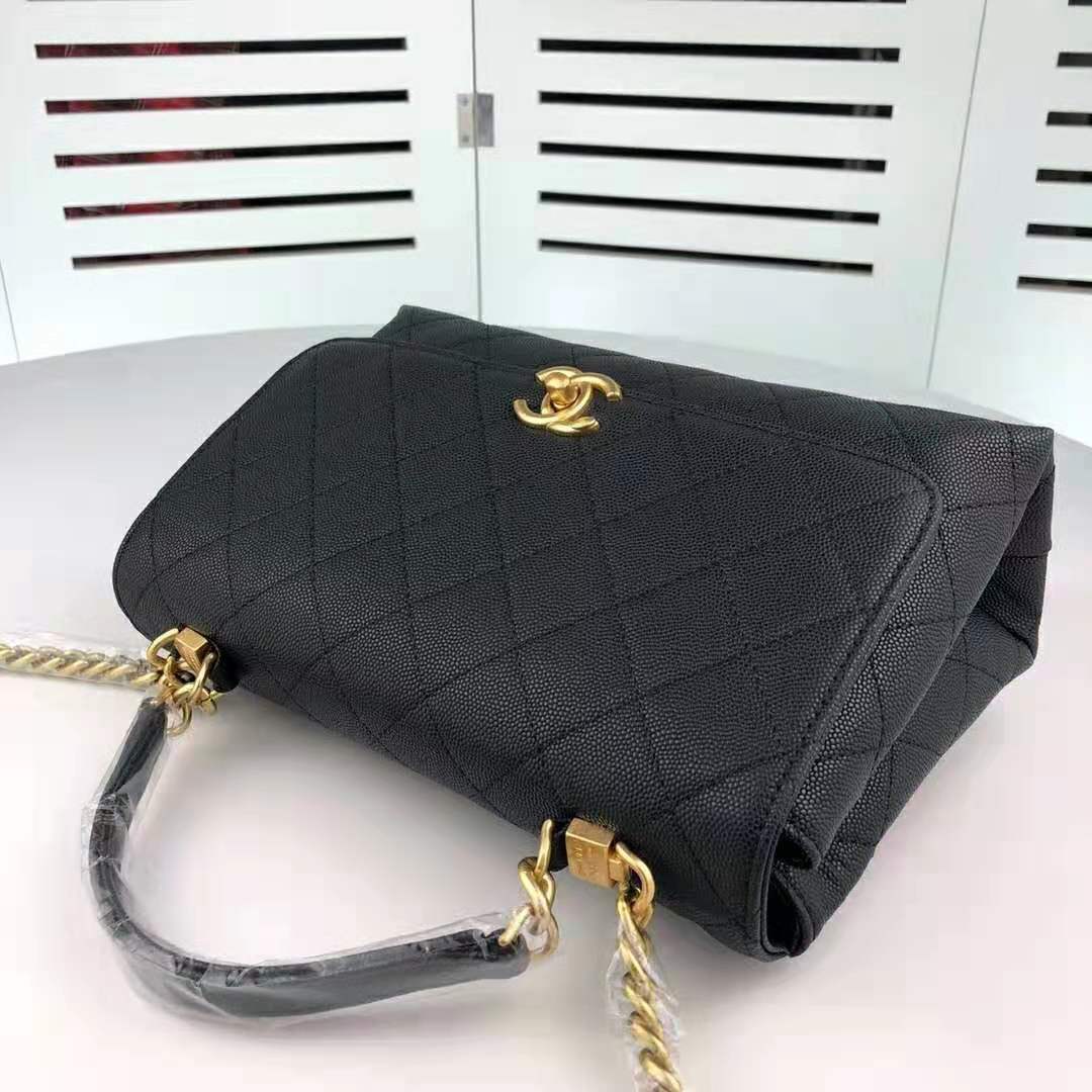 Chanel Women Flap Bag with Top Handle in Calfskin-Black
