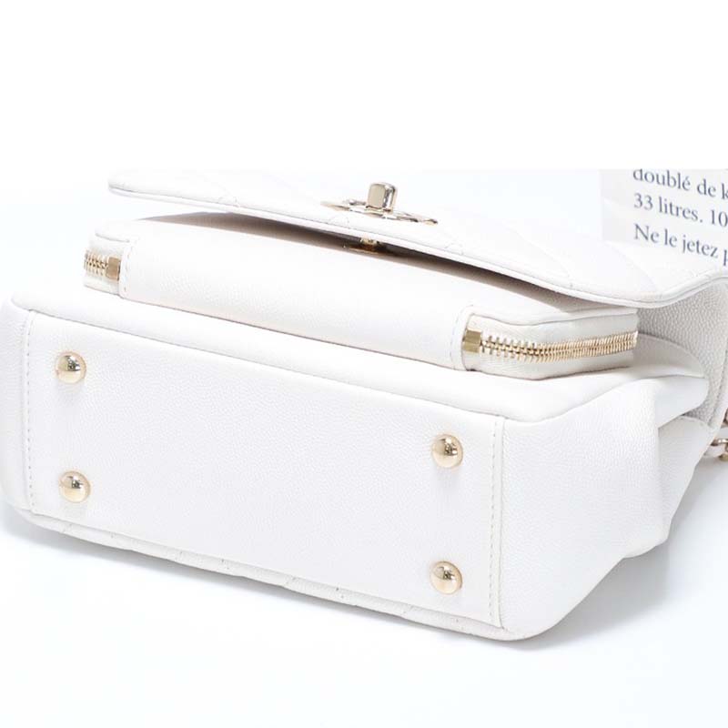Chanel Women Flap Bag with Top Handle in Grained Calfskin Leather-White
