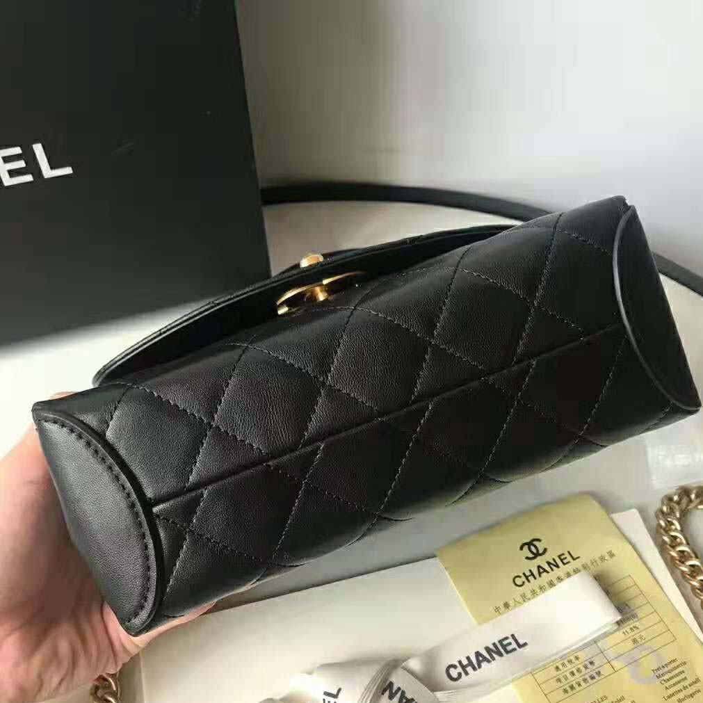Chanel Women Flap Bag with Top Handle in Lambskin-Black