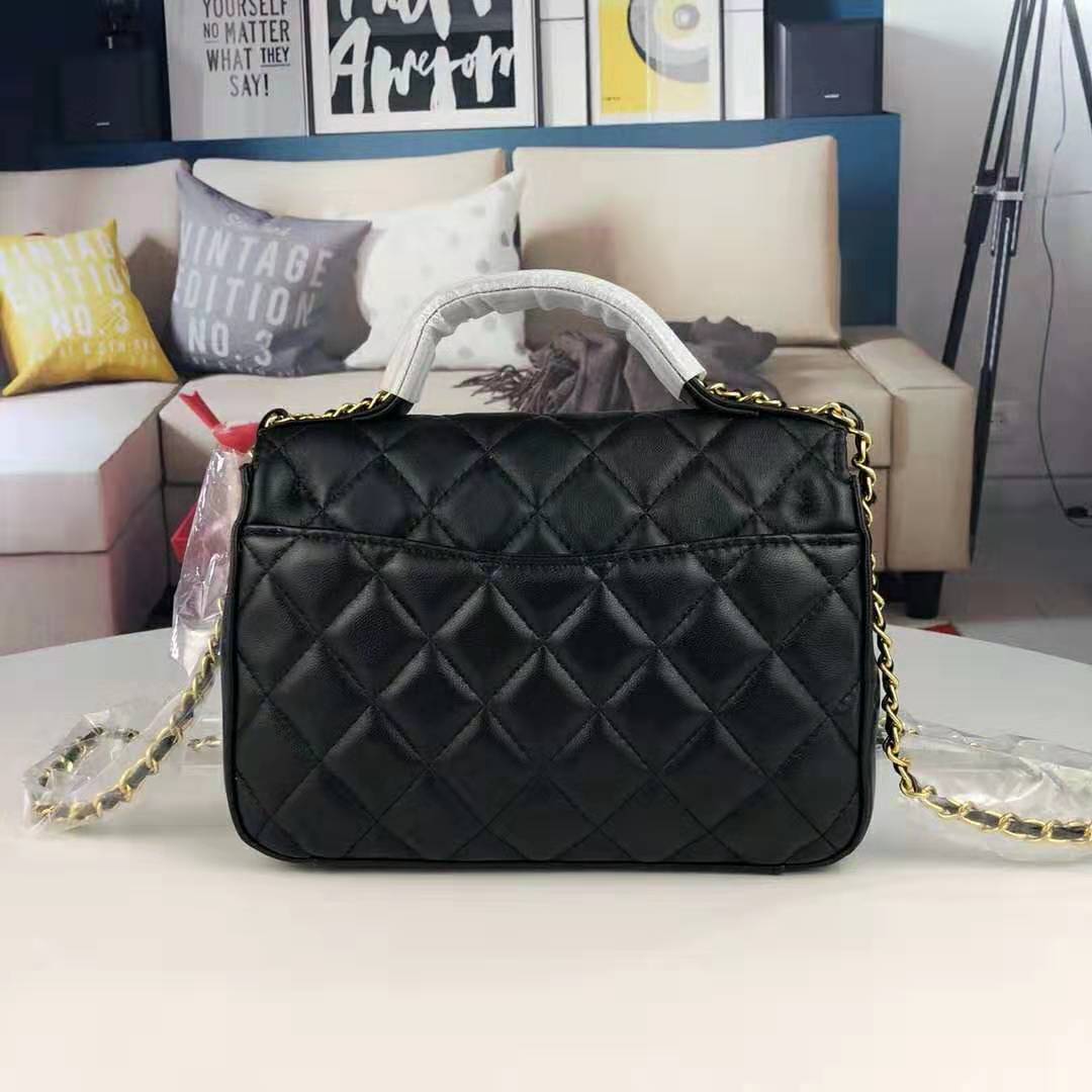 Chanel Women Flap Bag with Top Handle in Lambskin Leather
