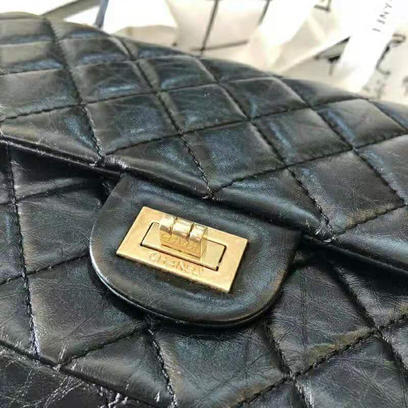 Chanel Women Large 2.55 Handbag in Aged Calfskin Leather-Black