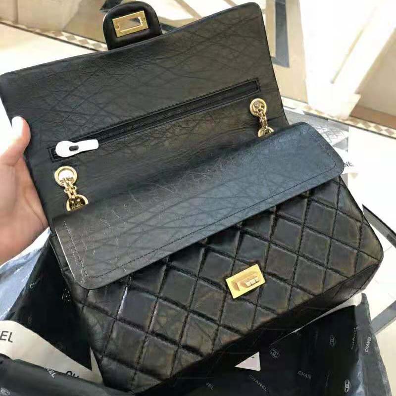 Chanel Women Large 2.55 Handbag in Aged Calfskin Leather-Black