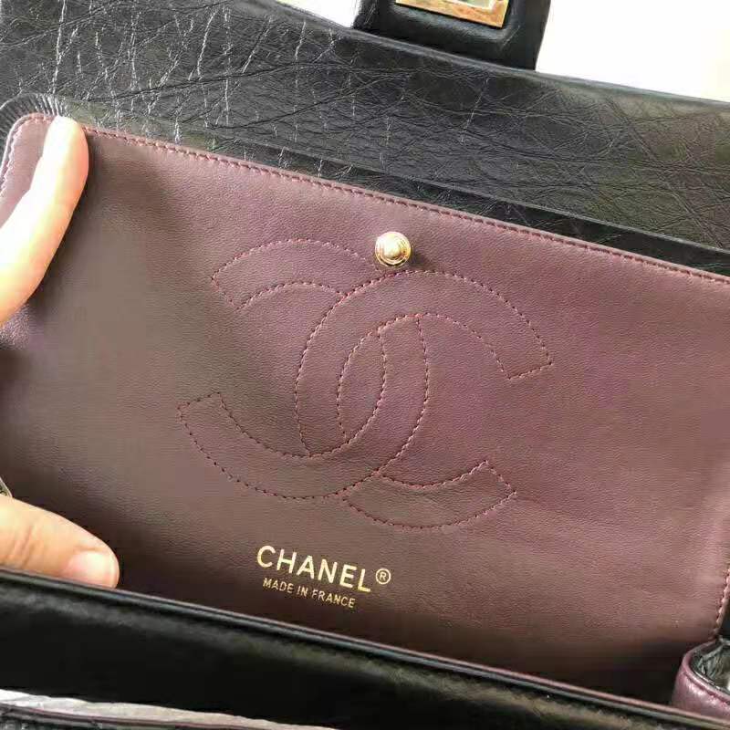 Chanel Women Large 2.55 Handbag in Aged Calfskin Leather-Black