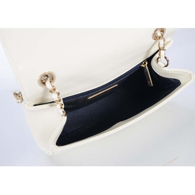 Chanel Women Large Double C Gold Chain Cross Body Flap Bag-White