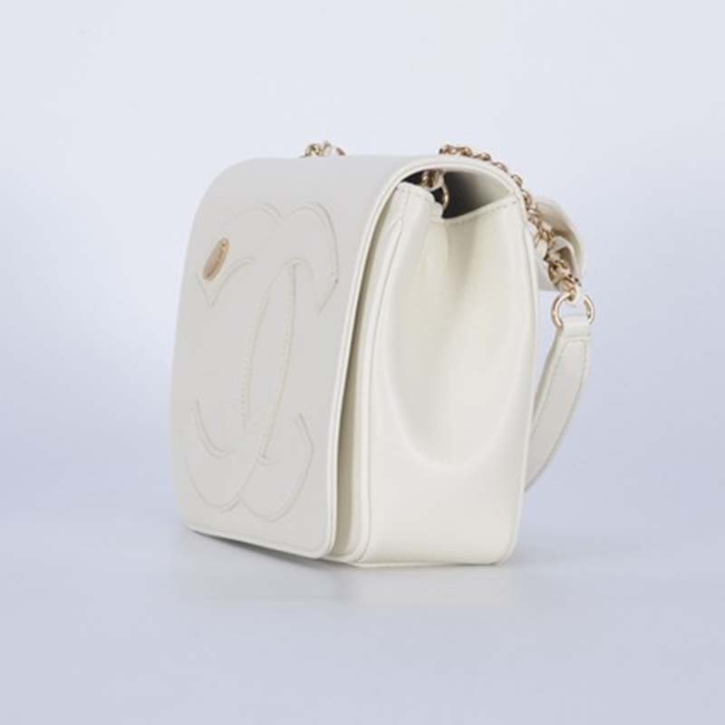 Chanel Women Large Double C Gold Chain Cross Body Flap Bag-White