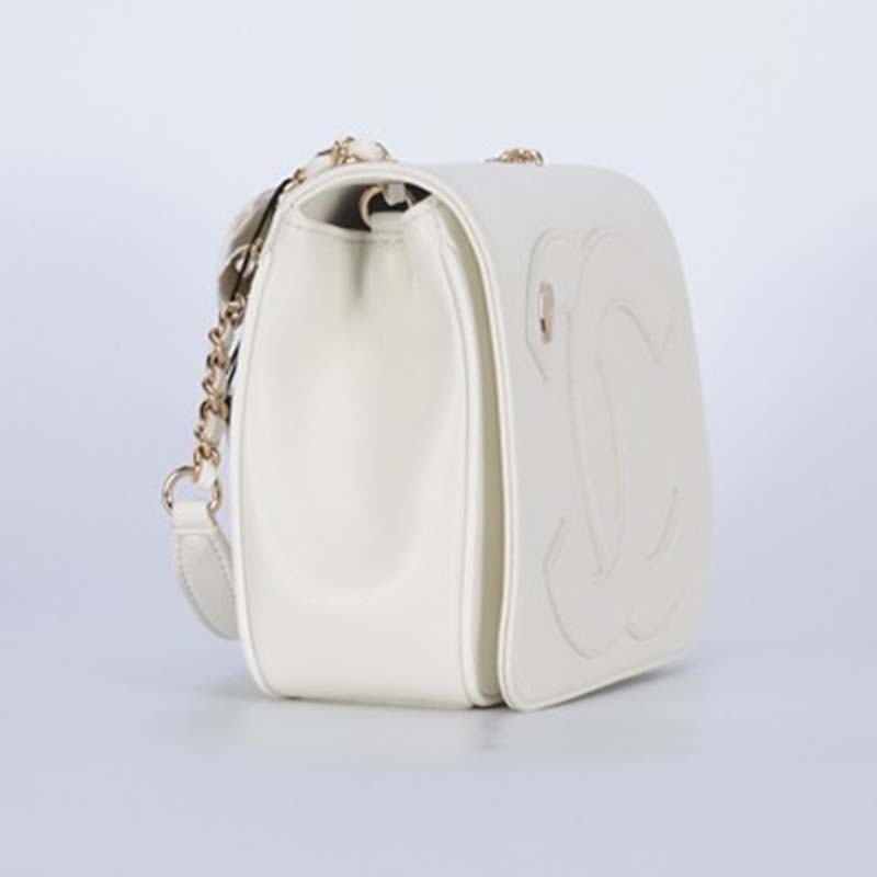 Chanel Women Large Double C Gold Chain Cross Body Flap Bag-White