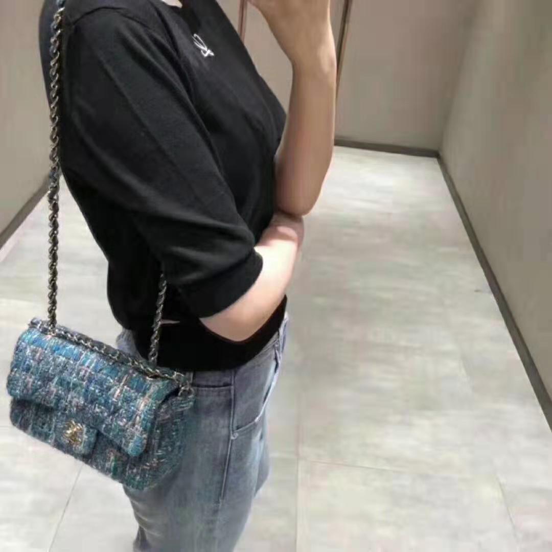 Chanel Women Mini Flap Bag in Tweeds & Fabrics-Blue