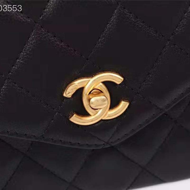 Chanel Women Organ Bag with Top Handle in Embossed Calfskin Leather-Black