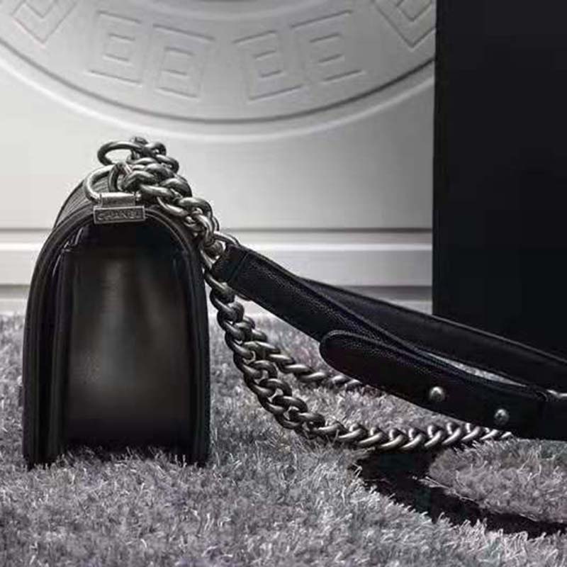 Chanel Women Small Boy Chanel Handbag in Calfskin Leather-Black
