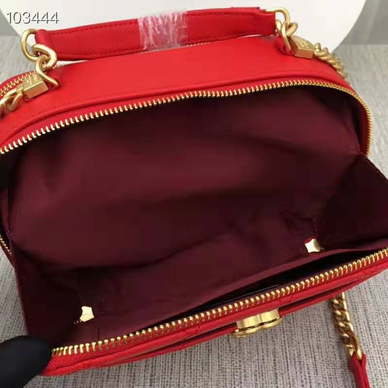 Chanel Women Vanity Case in Embossed Grained Calfskin Metal Chain-Red