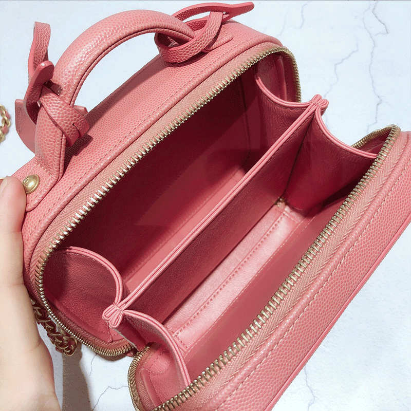 Chanel Women Vanity Case in Grained Calfskin Leather-Pink